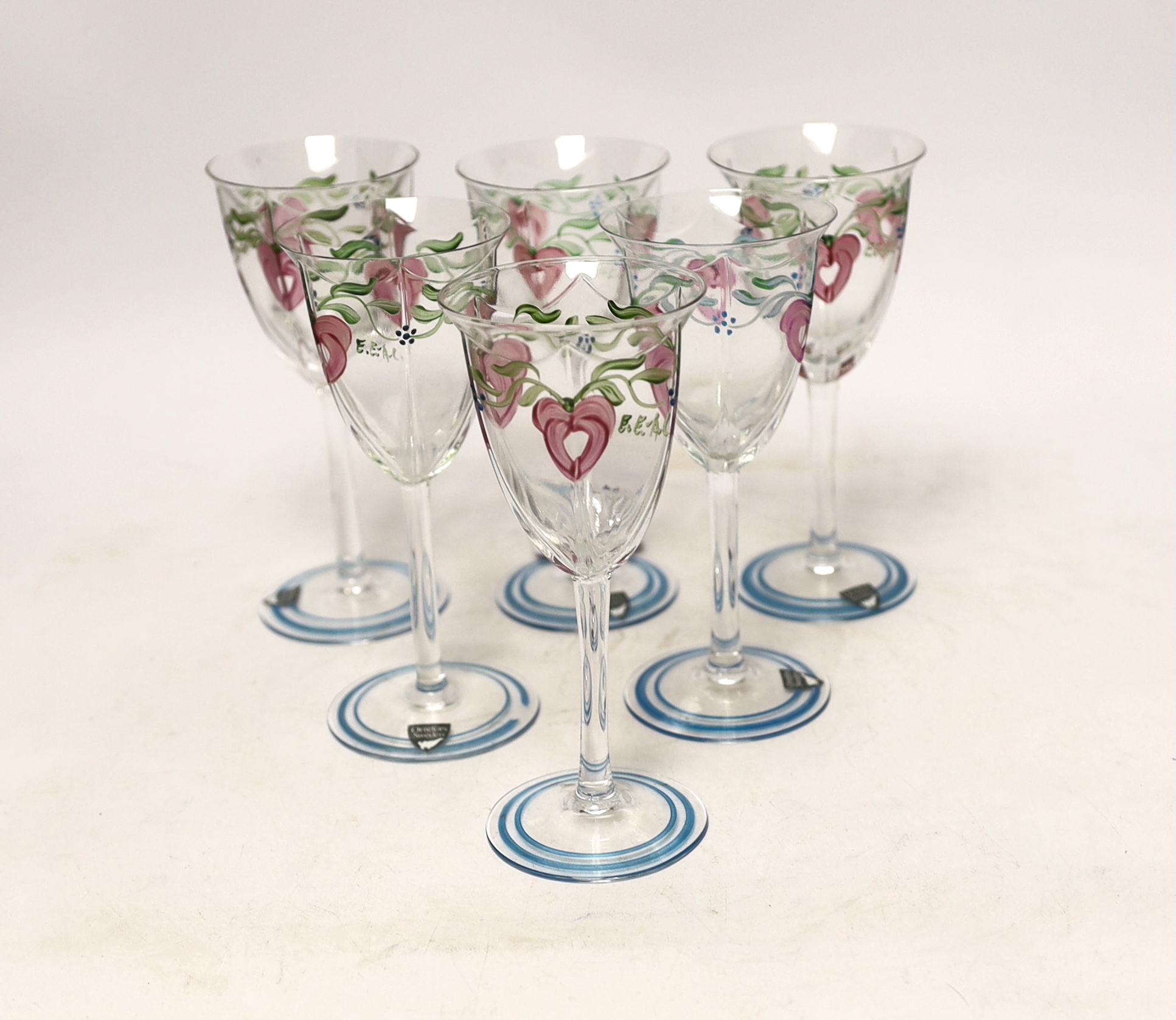 Aset of six Orrefors Maya sherry glasses, 15cm